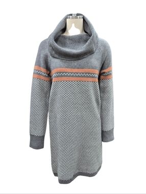 Hem & Thread sweater dress tunic women's small gray orange stripes cowl neck